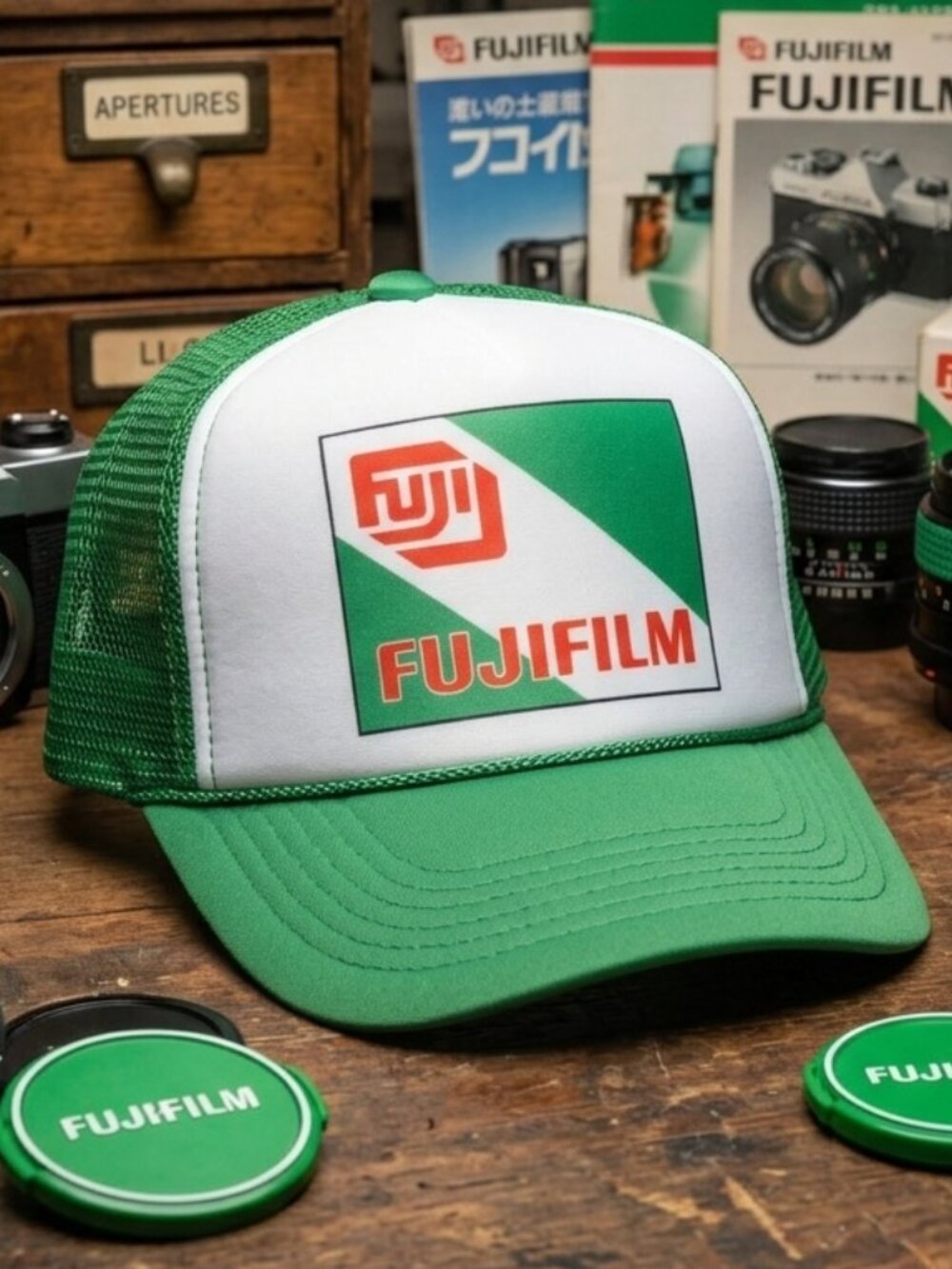Fujifilm Vintage 35mm Camera Printed Green White Foam Rope Snapback Hat New 80s